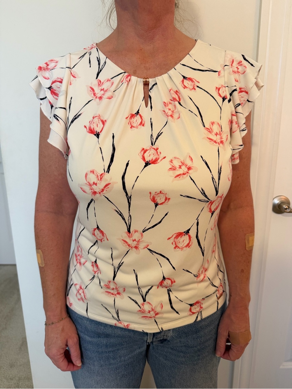 Ivanka Trump Cream Top with Coral Floral Print
